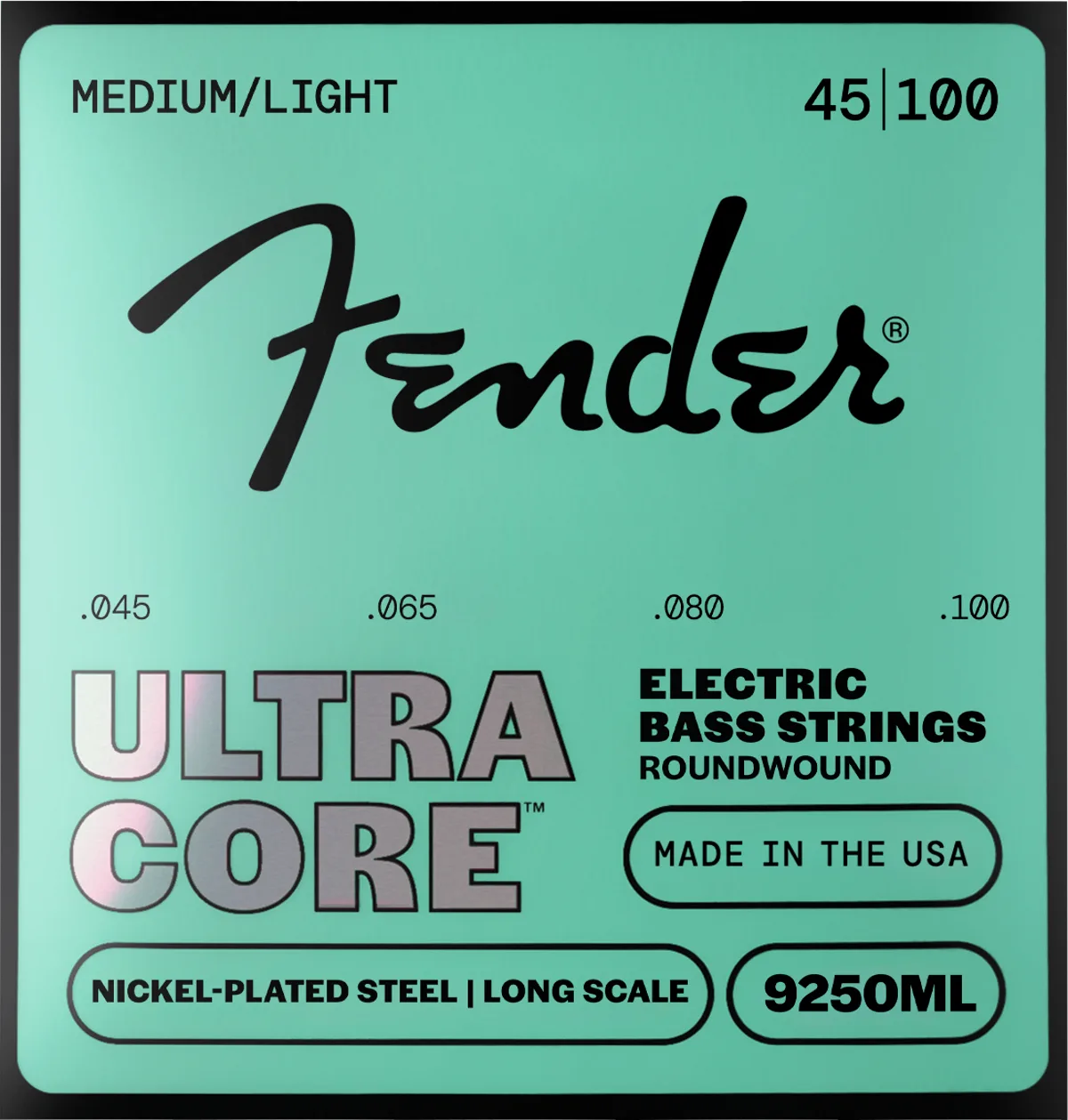 Fender UltraCore 9250 Nickel-Plated Steel Bass Strings — Ultracore 9250ML Bass Strings, Nickel-Plated Steel, Long Scale, Gauges .045-.100, (4) · Corde per basso · R&D Sound Lugano