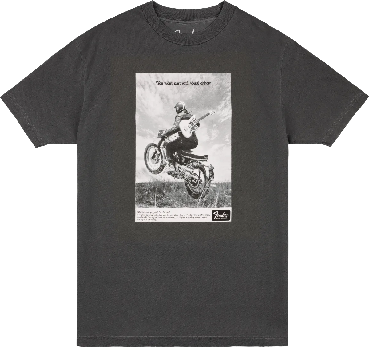 Fender Vintage Ad Tee, Motorcycle Rider — Vintage Ad Biker Tee, Graphite, S · Abbigliamento · R&D Sound Lugano
