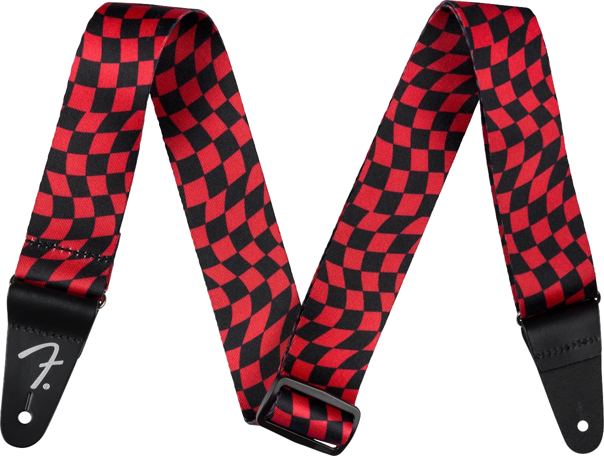 Fender Wavy Checkerboard Polyester Strap — Red · Tracolle e cinghie · R&D Sound Lugano