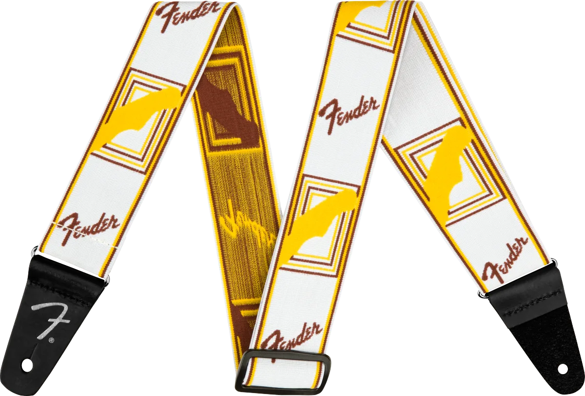 Fender WeighLess Monogram Straps — WeighLess Monogram Strap, White/Brown/Yellow, 2" · Tracolle e cinghie · R&D Sound Lugano