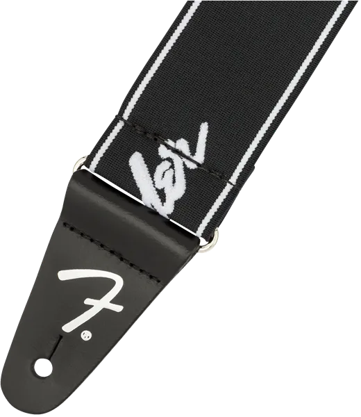 Fender WeighLess Running Logo Straps — WeighLess Running Logo Strap, Black/White, 2" · Tracolle e cinghie · R&D Sound Lugano