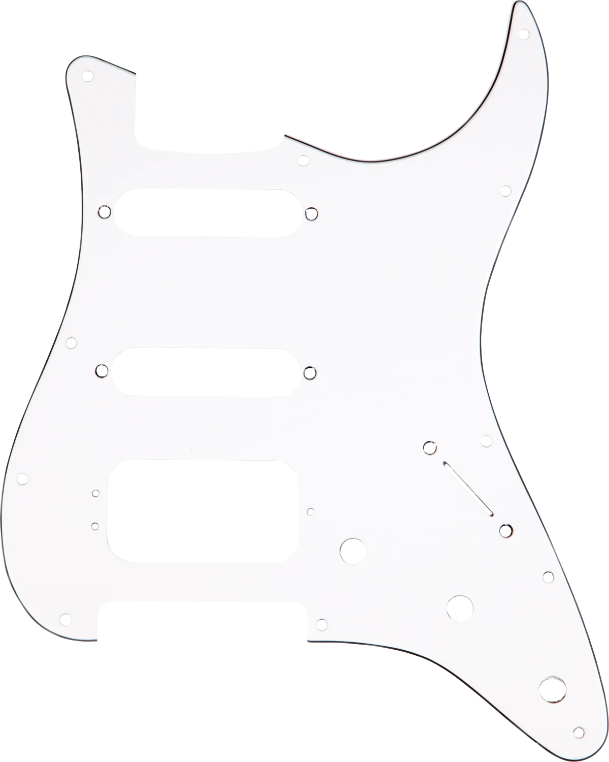 Fender White, 3-Ply HSS — Pickguard, Stratocaster H/S/S, 11-Hole Mount (3-Screw Mount HB), White, 3-Ply · Battipenna · R&D Sound Lugano