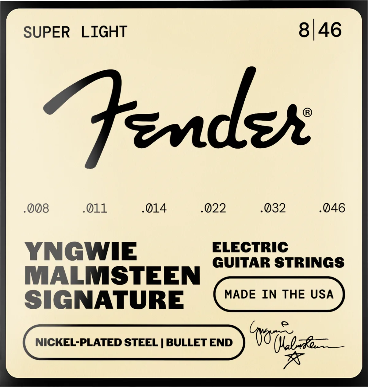 Fender Yngwie Malmsteen Signature Electric Guitar Strings — Nickel-Plated Steel, Bullet End, Gauges .008-.046 · Corde per chitarra elettrica · R&D Sound Lugano