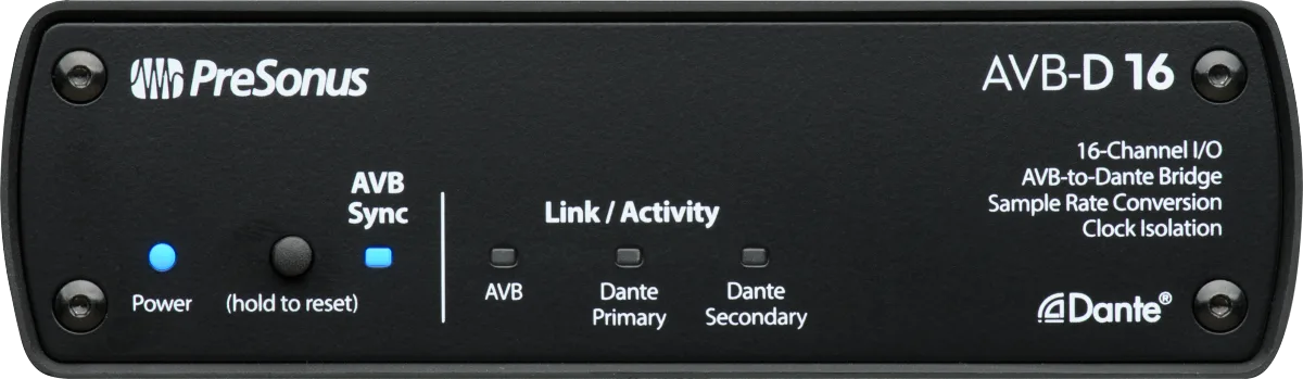 PreSonus AVB-D16 16x16 AVB-to-Dante Bridge — AVB-D16 Network Switch and Bridge, Black · Audio e recording · R&D Sound Lugano
