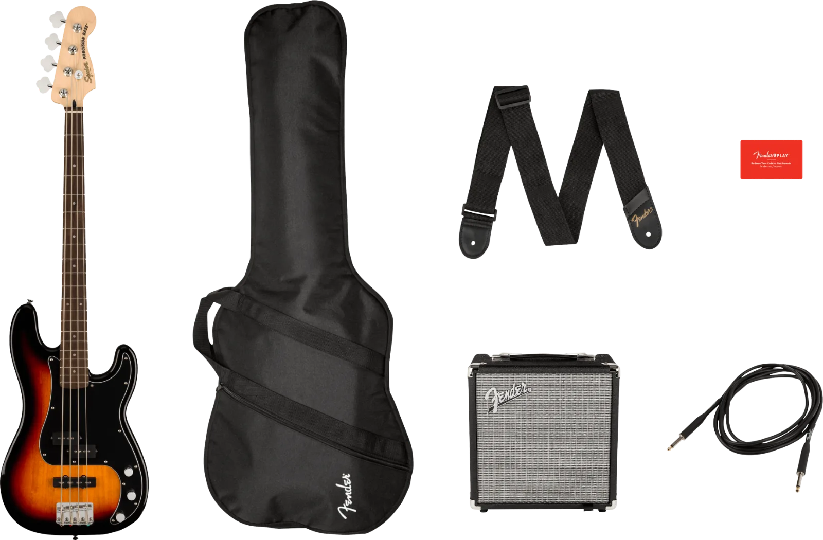 Squier Affinity Series Precision Bass PJ Pack — Laurel Fingerboard, 3-Color Sunburst, Gig Bag, Rumble 15 - 230V EU · Chitarre elettriche · R&D Sound Lugano