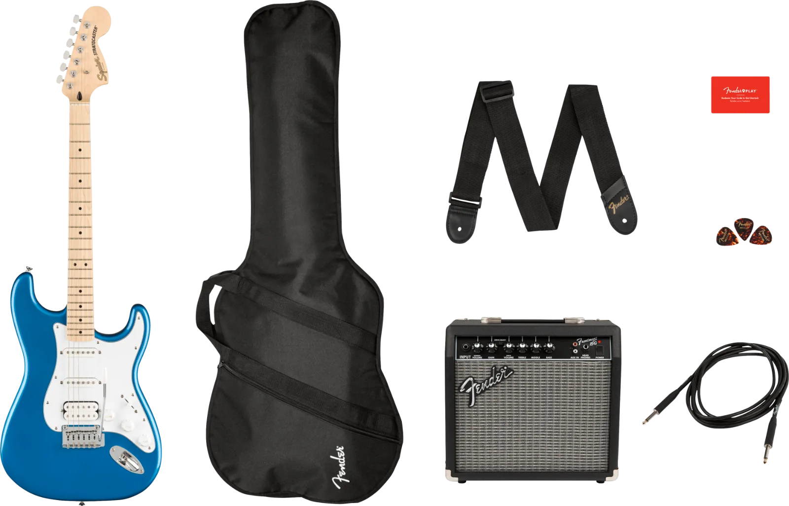 Squier Affinity Series Stratocaster HSS Pack — Maple Fingerboard, Lake Placid Blue, Gig Bag, 15G - 230V EU · Chitarre elettriche · R&D Sound Lugano