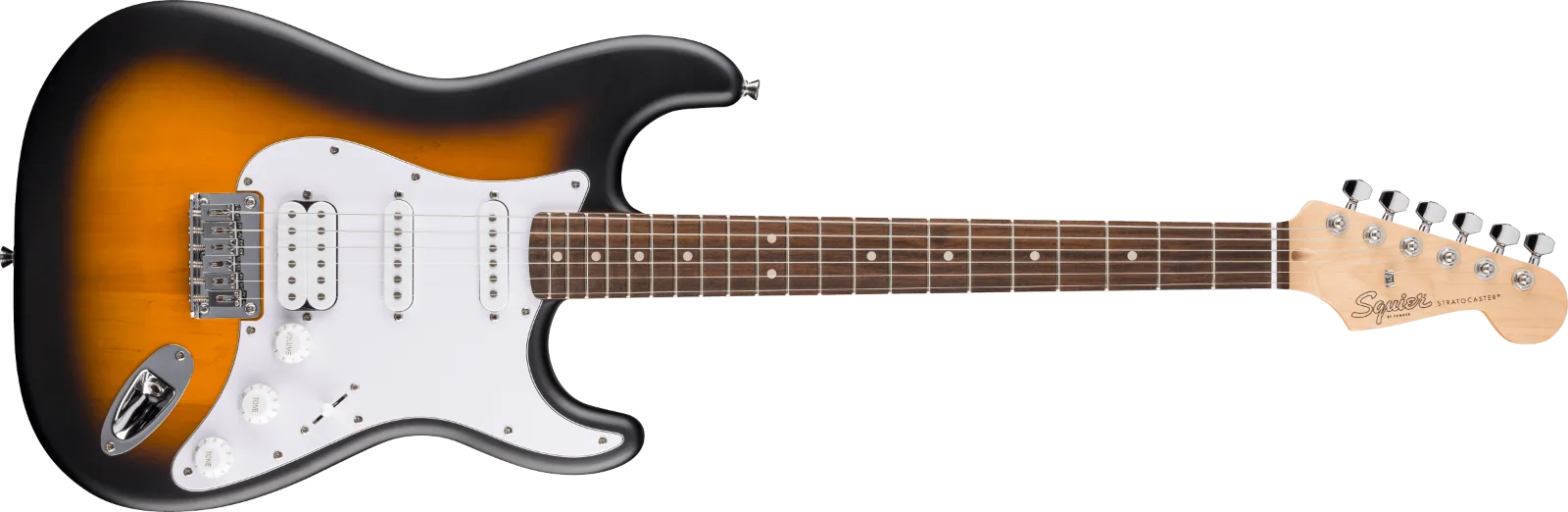 Squier Debut Collection Stratocaster HT HSS — Laurel Fingerboard, White Pickguard, 2-Color Sunburst · Chitarre elettriche · R&D Sound Lugano
