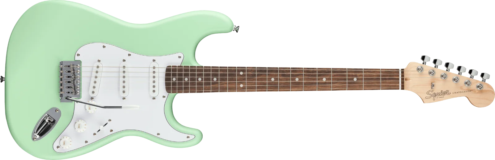 Squier Limited Edition Debut Collection Stratocaster, Surf Green — FSR Debut Collection Stratocaster, Laurel Fingerboard, White Pickguard, Surf Green · Chitarre elettriche · R&D Sound Lugano