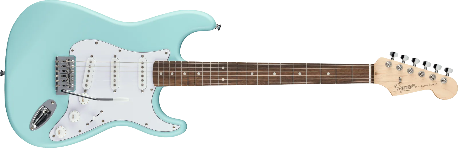 Squier Limited Edition Debut Collection Stratocaster — FSR Debut Collection Stratocaster, Laurel Fingerboard, White Pickguard, Daphne Blue · Chitarre elettriche · R&D Sound Lugano