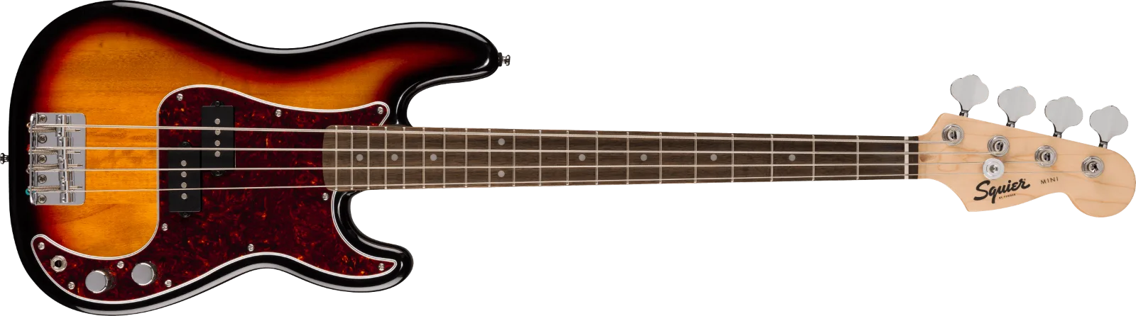 Squier Limited Edition Mini Precision Bass — FSR Mini Precision Bass, Laurel Fingerboard, Tortoishell Pickguard, 3-Color Sunburst · Bassi elettrici · R&D Sound Lugano