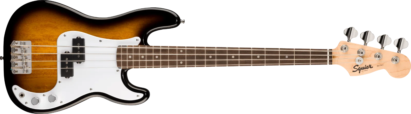 Squier Mini Precision Bass — Laurel Fingerboard, White Pickguard, 2-Color Sunburst · Bassi elettrici · R&D Sound Lugano