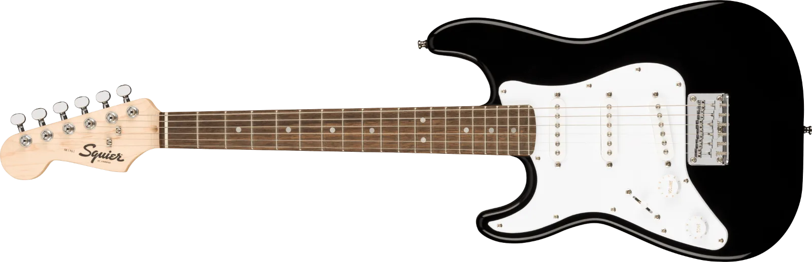 Squier Mini Stratocaster Left-Handed — Laurel Fingerboard, White Pickguard, Black · Chitarre elettriche · R&D Sound Lugano