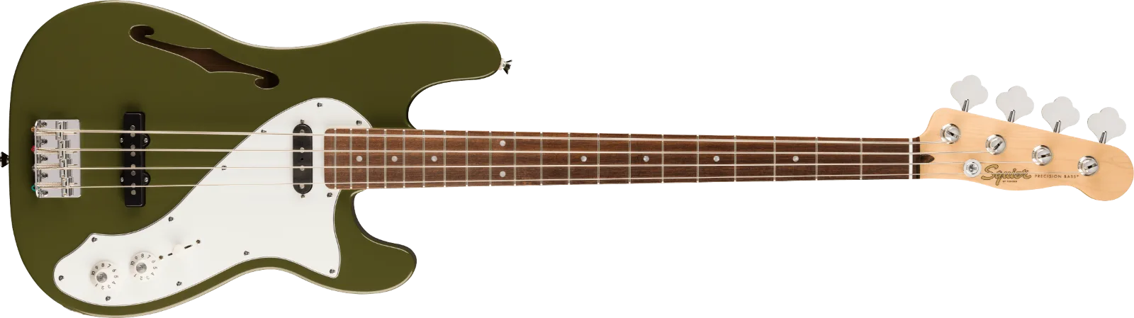 Squier Paranormal Precision Bass Thinline SJ — Laurel Fingerboard, Parchment Pickguard, Olive · Bassi elettrici · R&D Sound Lugano