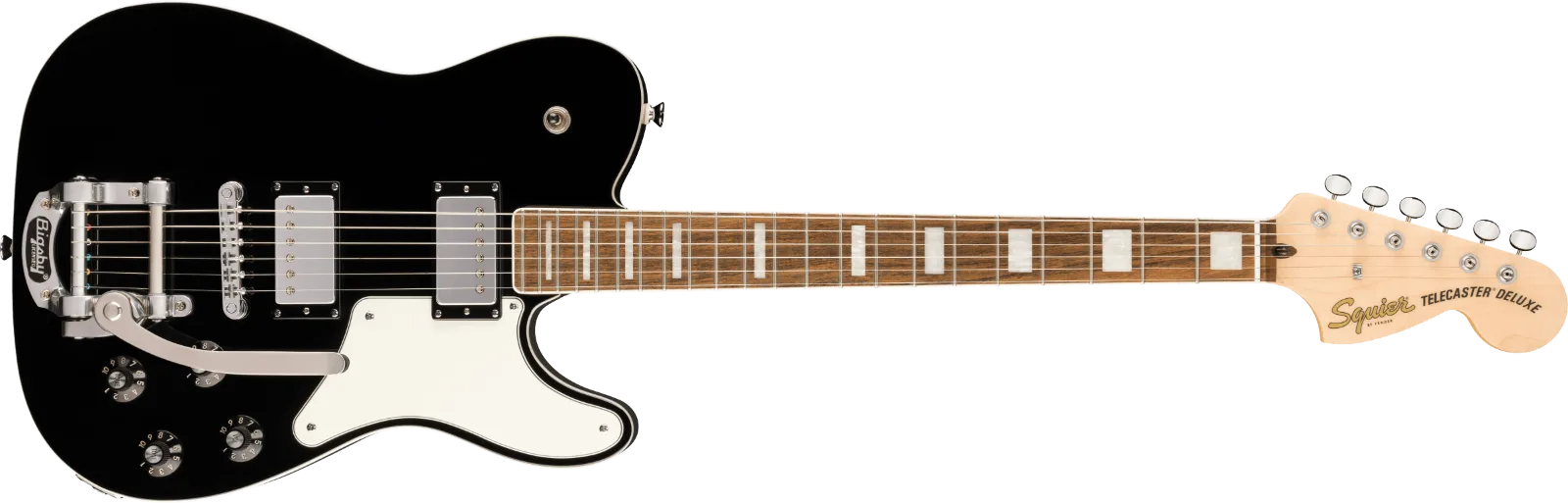 Squier Paranormal Troublemaker Telecaster Deluxe Bigsby — Laurel Fingerboard, Parchment Pickguard, Black · Chitarre elettriche · R&D Sound Lugano