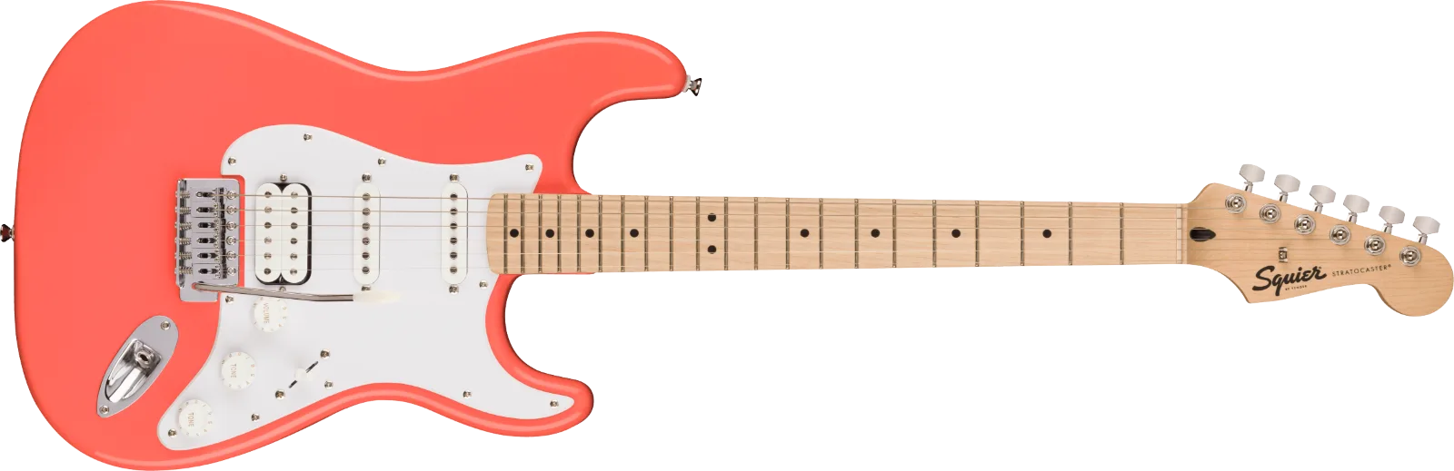 Squier Sonic Stratocaster HSS — Maple Fingerboard, White Pickguard, Tahitian Coral · Chitarre elettriche · R&D Sound Lugano