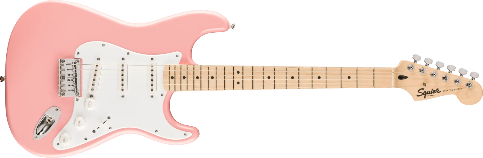 Squier Sonic Stratocaster HT, Maple Fingerboard, White Pickguard, Shell Pink — FSR Squier Sonic Stratocaster HT, Maple Fingerboard, White Pickguard, Shell Pink · Chitarre elettriche · R&D Sound Lugano