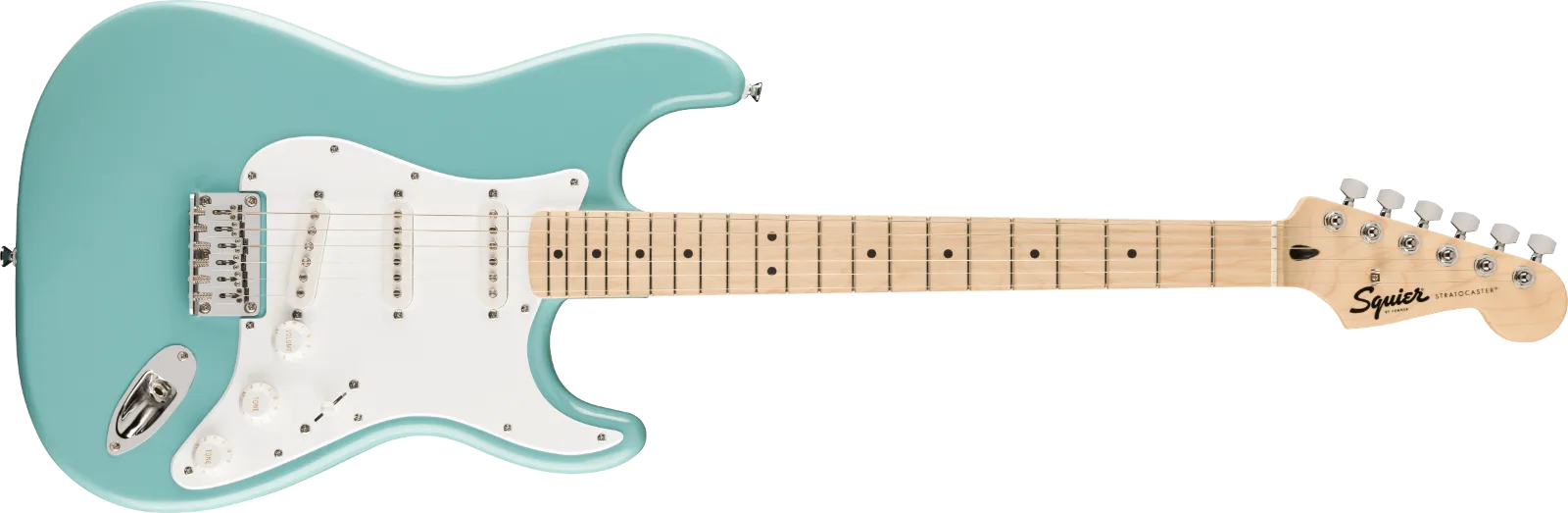 Squier Sonic Stratocaster HT, Maple Fingerboard, White Pickguard, Tropical Turquoise — FSR Squier Sonic Stratocaster HT, Maple Fingerboard, White Pickguard, Tropical Turquoise · Chitarre elettriche · R&D Sound Lugano